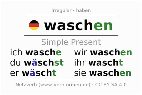 waschen conjugation|present of german verb wash.